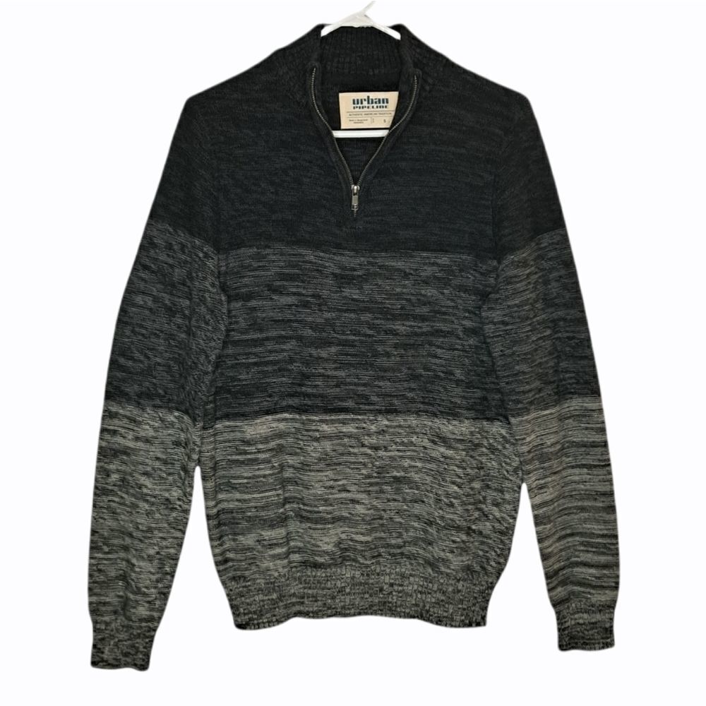 Urban Pipeline Textured Quarter Zip Mock Pullover Sweater Black Gray Small